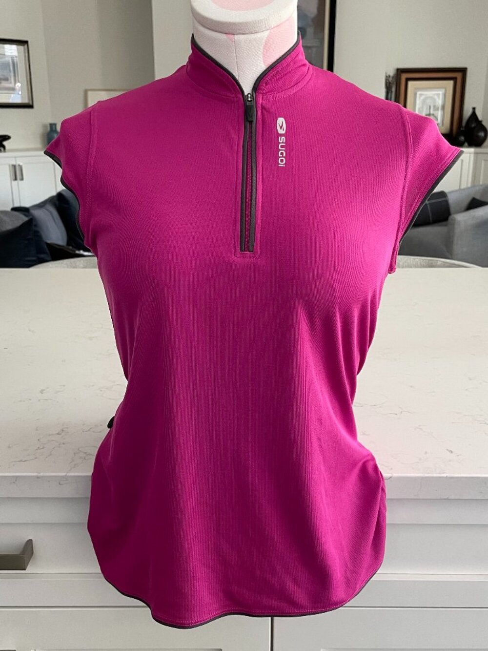 SUGOi Cap Slv Mandarin Collar 1/4 Zip Poly Athletic Top Pink/Purp w Grey Trim XS